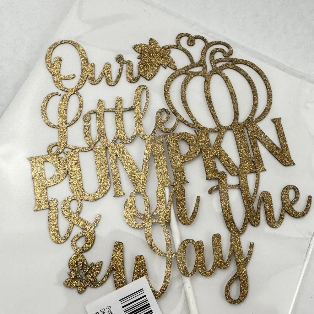 Gold Glitter Little Pumpkin On The Way Cake Topper Baby Shower Fall Decor